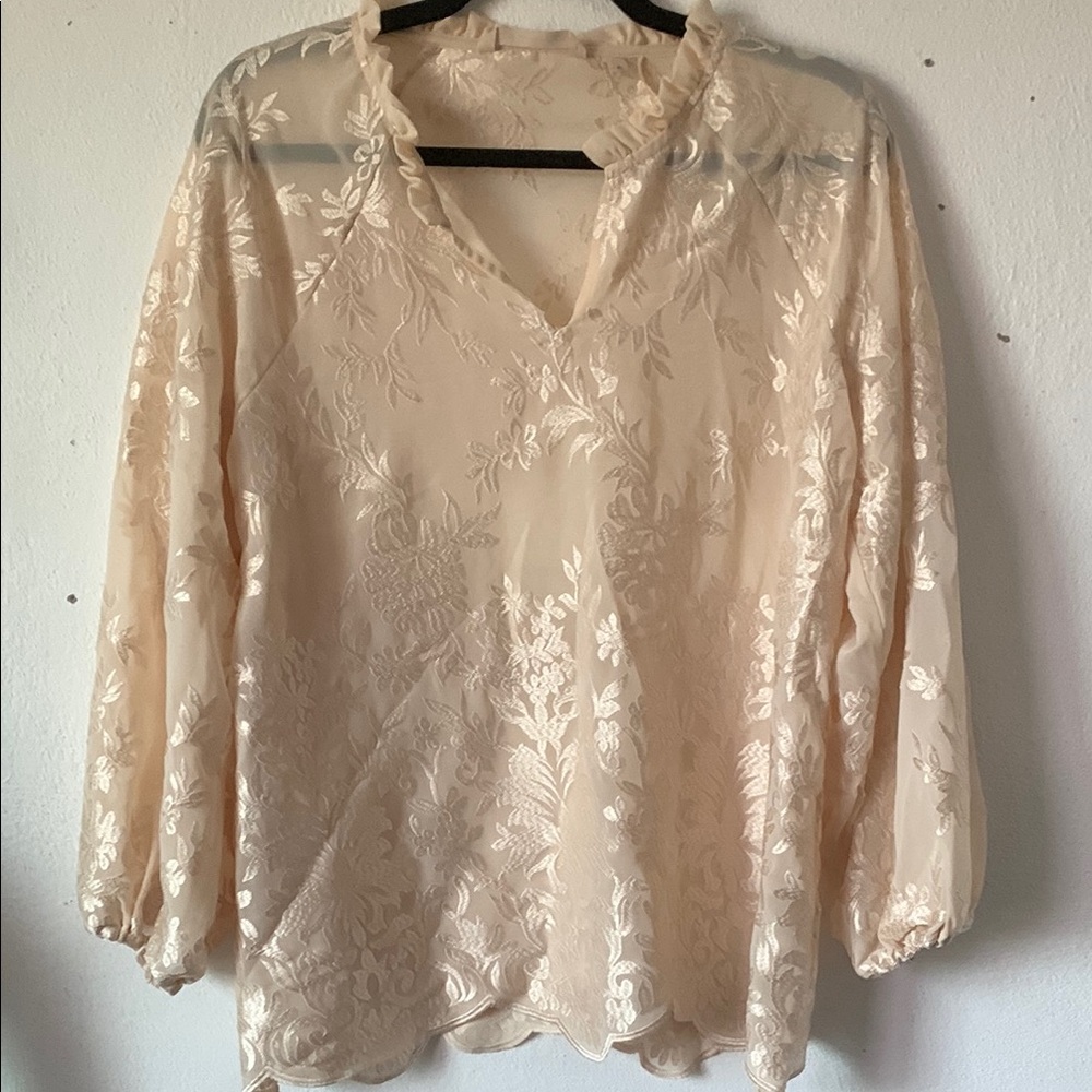 Soft Surroundings Cream Floral Blouse